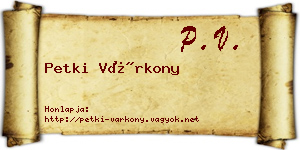 Petki Várkony névjegykártya